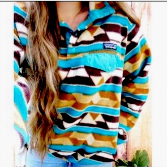 Patagonia Synchilla Guatemalan Tango Fleece Pullover Brown Teal - Picture 1 of 10